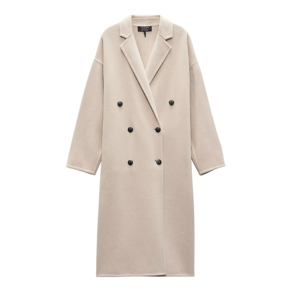 Rag & bone Thea Beige Wool Double-Breasted Coat Size Large - Picture 5 of 13